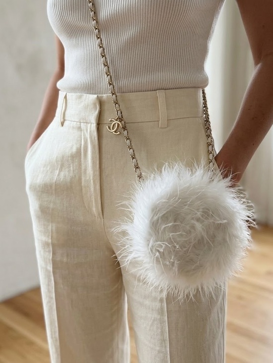 CHANEL Handbags - White fluffy feather Chanel round crossbody purse